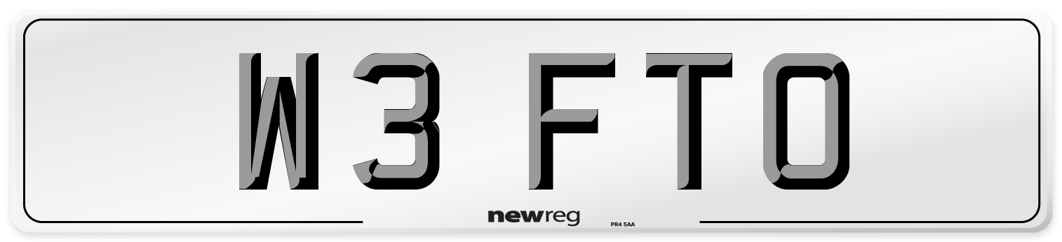 W3 FTO Number Plate from New Reg